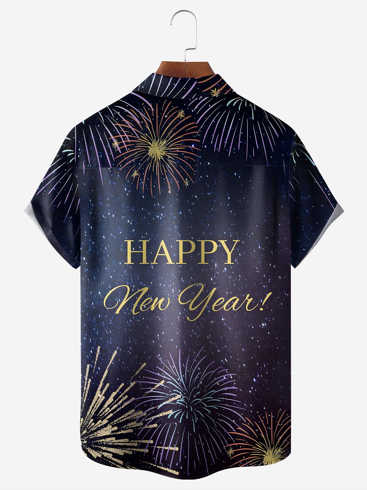 Happy New Year Chest Pocket Short Sleeve Casual Shirt