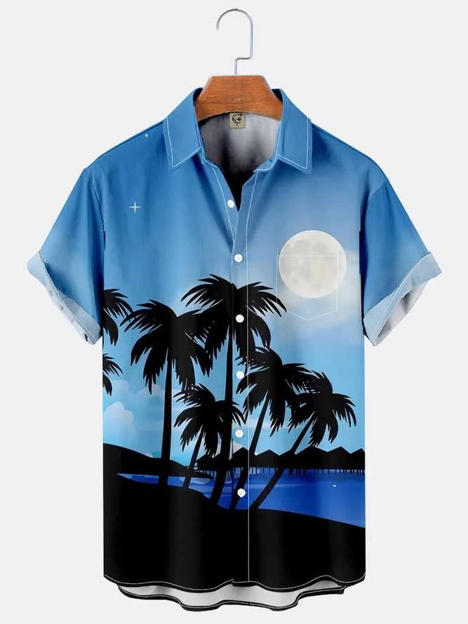 Men's Coconut Tree Print Casual Breathable Short Sleeve Hawaiian Shirt