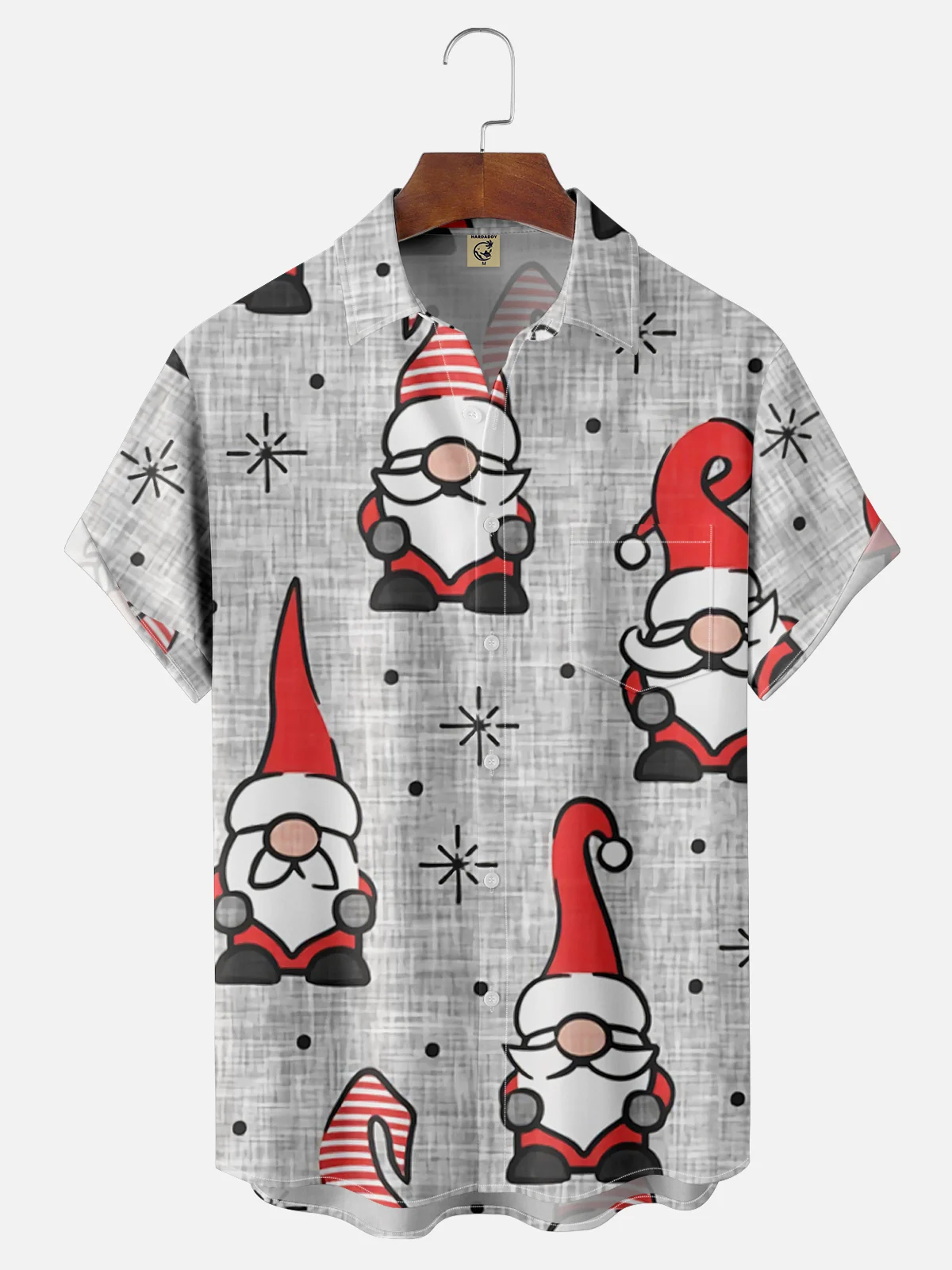 Men's Santa Print Casual Breathable Short Sleeve Shirt