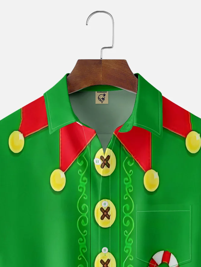 Chest Pocket Short Sleeve Ugly Christmas Shirt