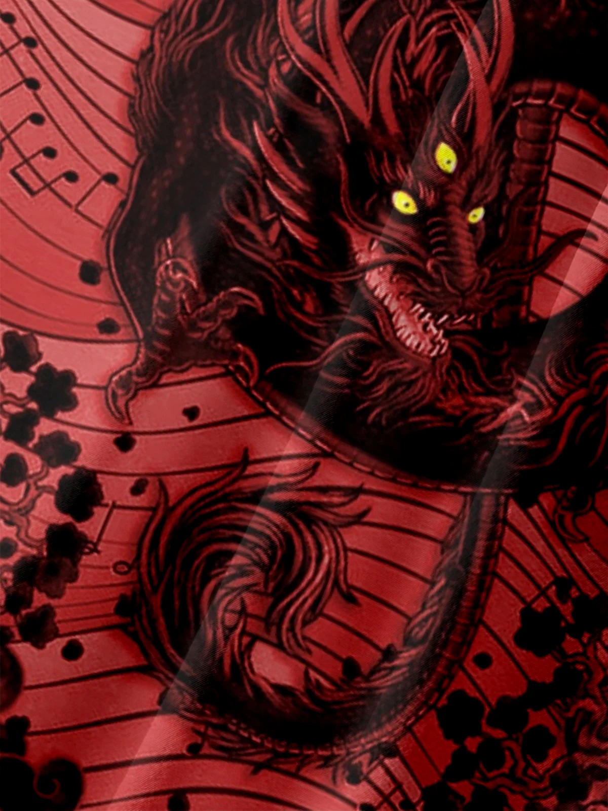 Music Dragon Chest Pocket Short Sleeve Bowling Shirt