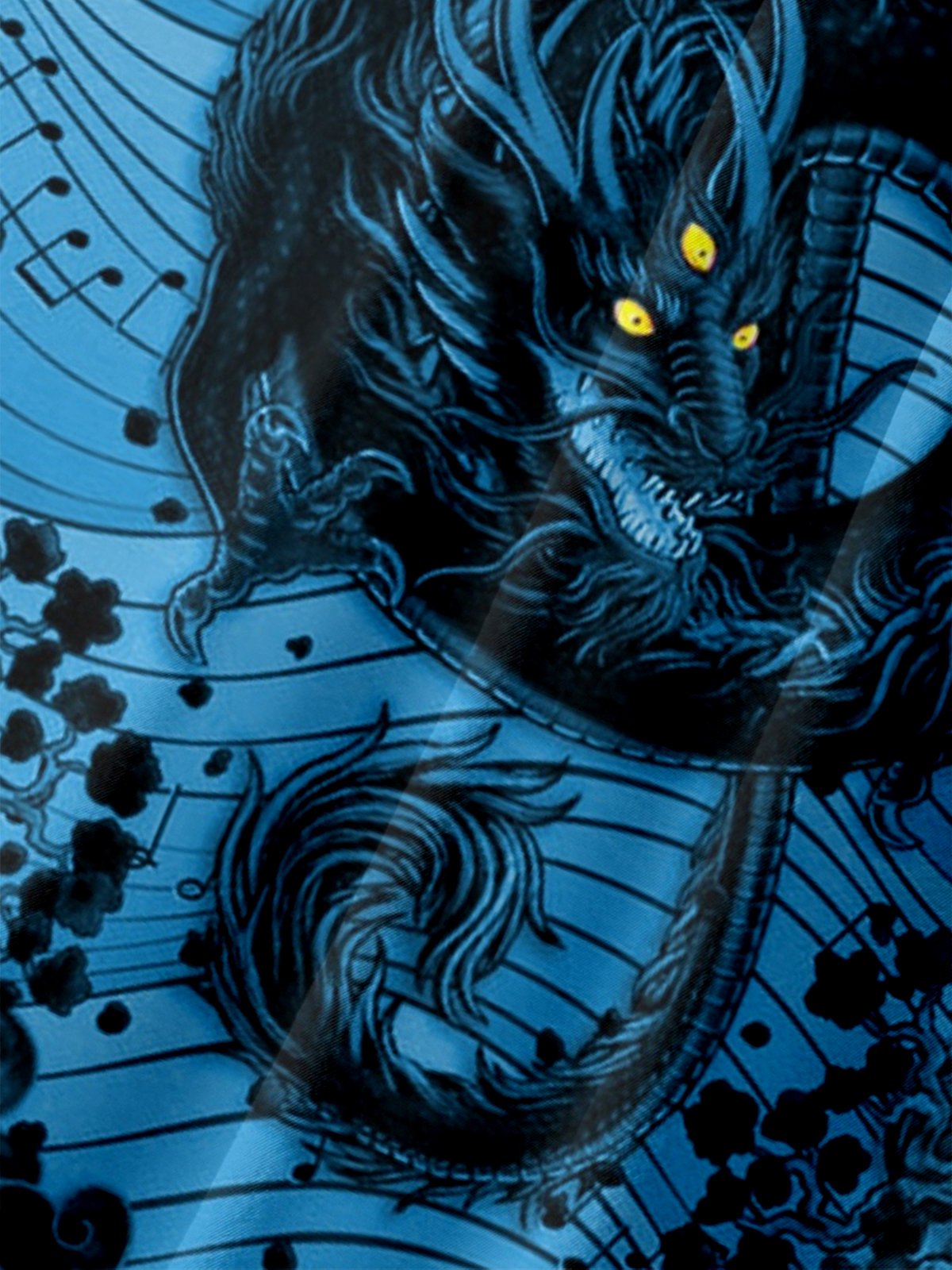 Music Dragon Chest Pocket Short Sleeve Bowling Shirt