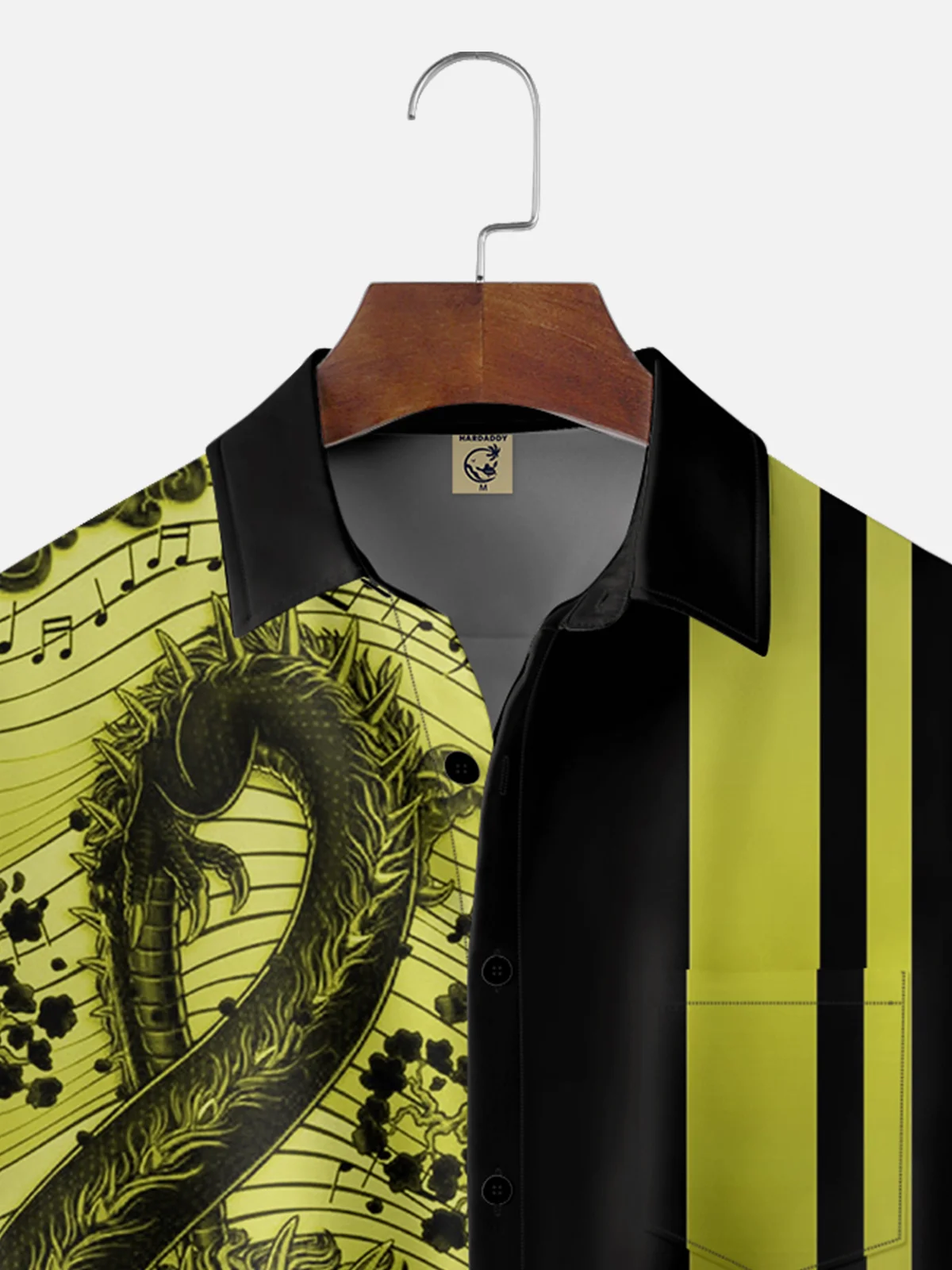 Music Dragon Chest Pocket Short Sleeve Bowling Shirt