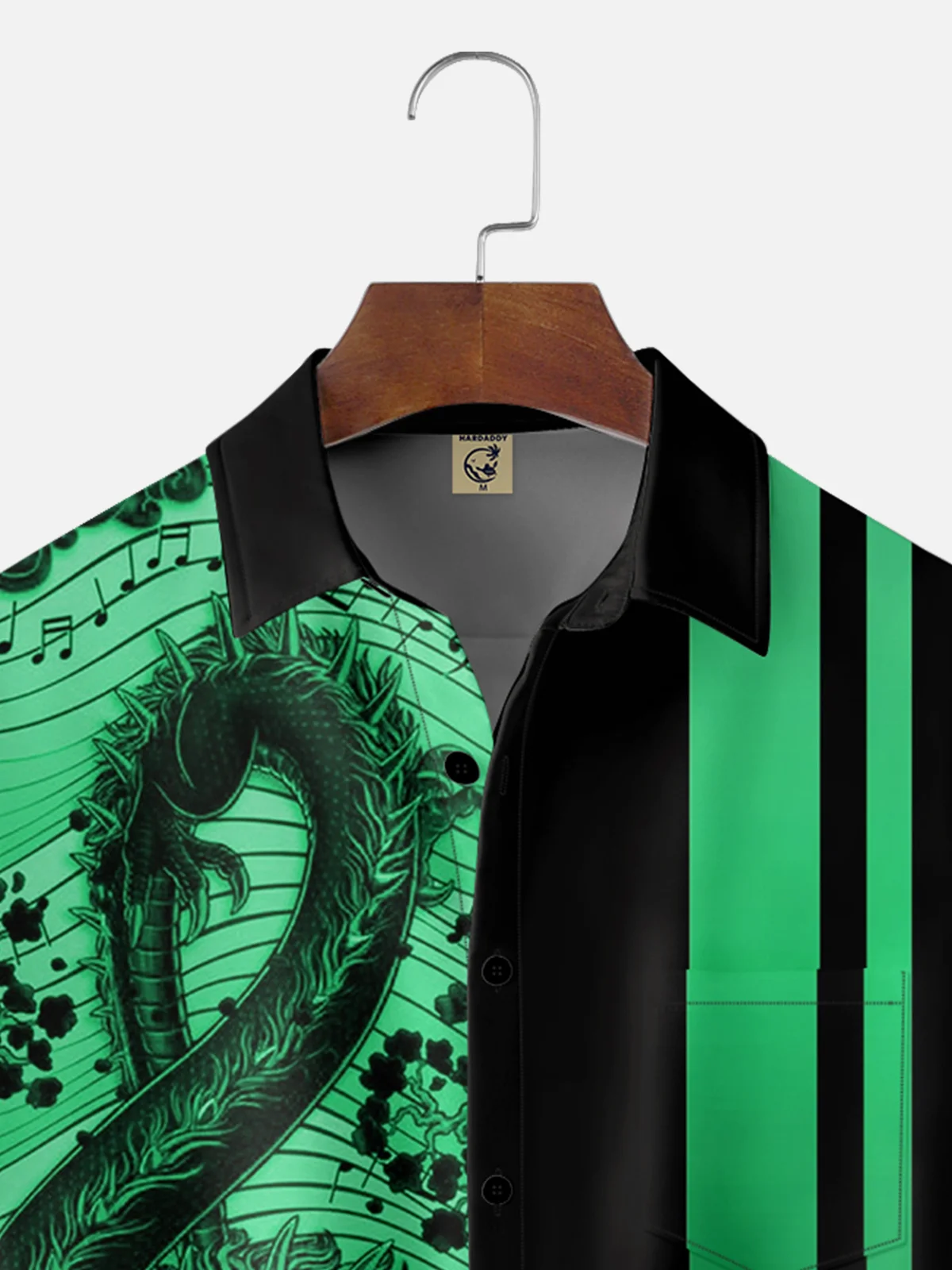 Music Dragon Chest Pocket Short Sleeve Bowling Shirt