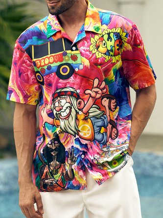Hippie Love and Peace Short Sleeve Aloha Shirt