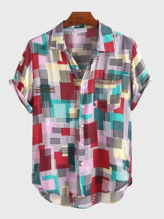 Abstract color block short sleeve shirt Printed | hawalili