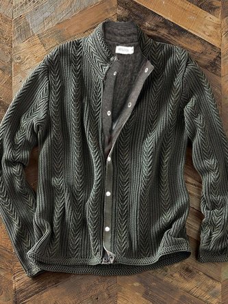 Deep Gray Zipper Acrylic Basic Plain Sweater