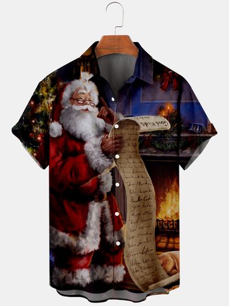 Mens Christmas Printed Casual Breathable Short Sleeve Shirts