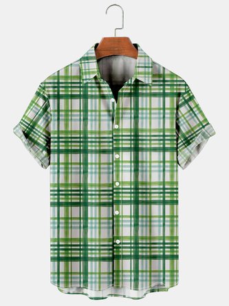 Holiday Leisure St. Patrick's Day Element Green Striped Pattern Hawaiian Style Printed Shirt Top