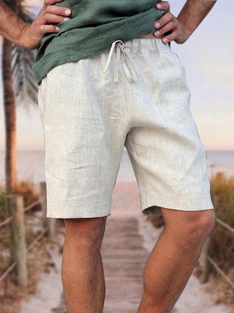 Men's Cotton Linen Style Elastic Waist Casual Shorts