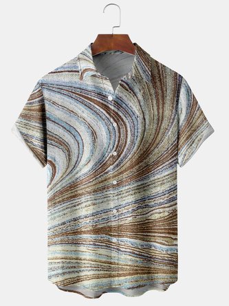 Men's Art Stripe Casual Short Sleeve Hawaiian Shirt with Chest Pocket