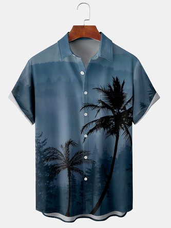 Men's Coconut Print Casual Short Sleeve Hawaiian Shirt with Chest Pocket