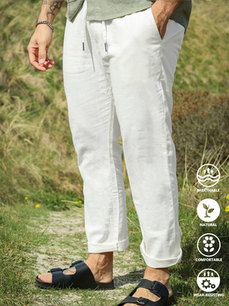 Cotton Linen Style American Casual Basic Multifunctional Linen Trousers