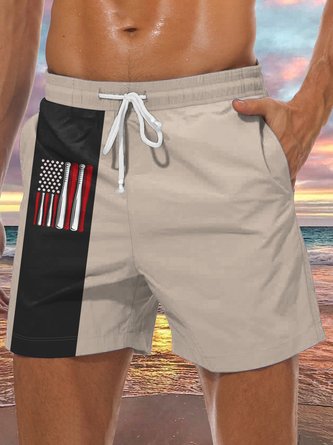 Men's American Flag Baseball Element Print Casual Vacation Beach Shorts