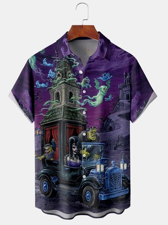 Casual Summer Halloween Polyester Micro-Elasticity Party Buttons Short sleeve Regular shirts for Men