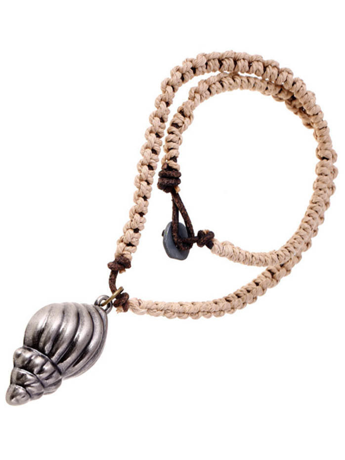 Men's Vintage Braided Leather Conch Pendant Necklace