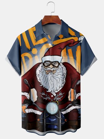 Men Casual Summer Santa Claus Polyester Party Regular Fit Buttons Short sleeve H-Line shirts