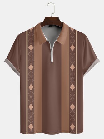 Colorblock Casual Summer Polyester Zipper Lightweight Micro-Elasticity Regular Fit Short sleeve Polo shirt for Men