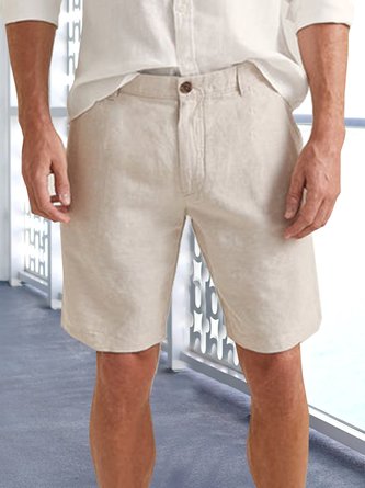 Plain Summer Linen No Elasticity Party Loose Shorts Bermuda H-Line Casual Pants for Men