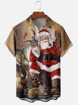 Casual Summer Santa Claus Lightweight Micro-Elasticity Daily Short sleeve Shawl Collar H-Line shirts for Men