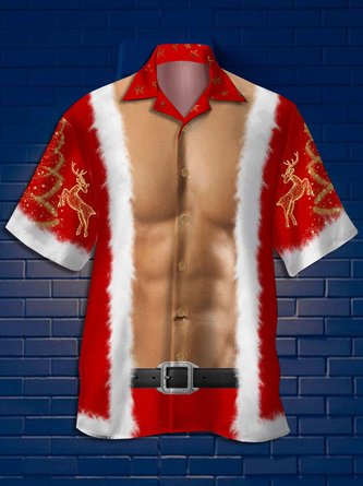 Casual Summer Christmas Lightweight Daily Loose Short sleeve Regular Camp Collar shirts for Men