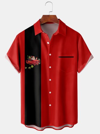 Casual Summer Santa Claus Lightweight Micro-Elasticity Party Regular Fit Shawl Collar Regular shirts for Men