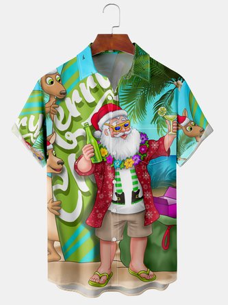 Men Casual Summer Santa Claus Polyester Micro-Elasticity Regular Fit Short sleeve Regular H-Line shirts