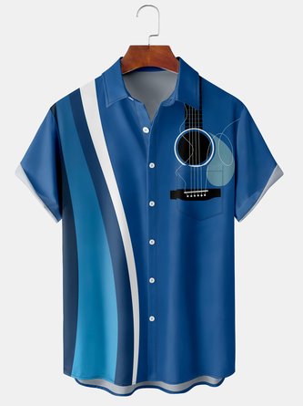 Casual Summer Music Polyester Lightweight Party Short sleeve Shawl Collar Regular shirts for Men