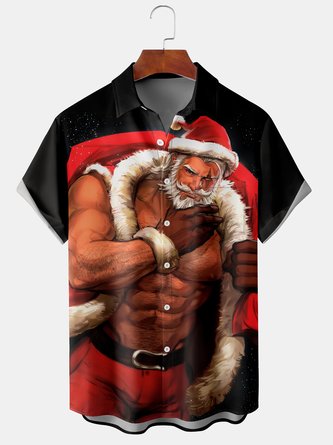 Men Casual Summer Santa Claus Polyester Micro-Elasticity Holiday Regular Fit Short sleeve H-Line shirts