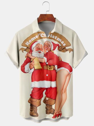 Casual Summer Santa Claus Polyester Lightweight Micro-Elasticity Short sleeve Regular H-Line shirts for Men