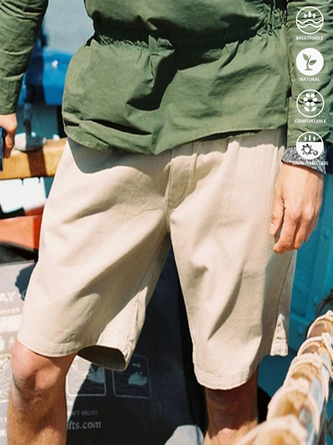 Casual Plain Summer Natural No Elasticity Daily Cotton Shorts H-Line Casual Pants for Men