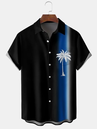 Casual Summer Coconut Tree Polyester Lightweight Micro-Elasticity Daily Short sleeve H-Line shirts for Men