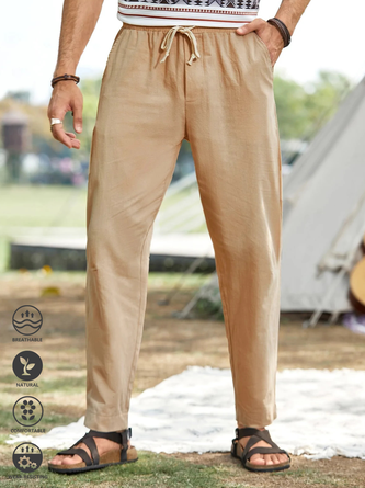 Casual Plain Summer Household Regular Fit Cotton Long H-Line Others Casual Pants for Men