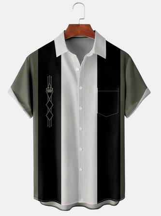 Men Geometric Casual Summer Polyester Lightweight Regular Fit Short sleeve H-Line Shirt Collar shirts