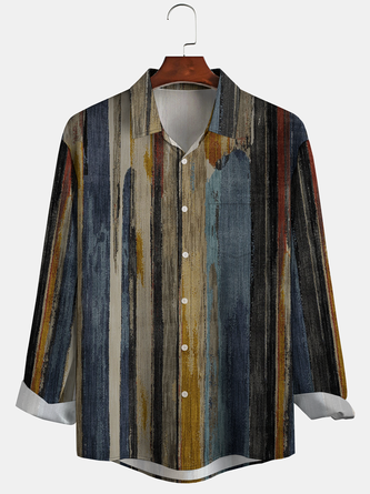Striped Casual Spring Polyester Lightweight Loose Long sleeve Regular Regular Size shirts for Men