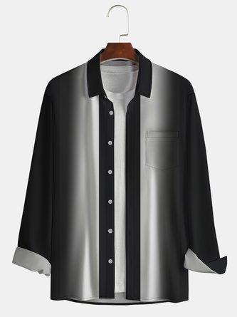 Men Casual Ombre Autumn Polyester Commuting Loose Long sleeve Regular H-Line shirts