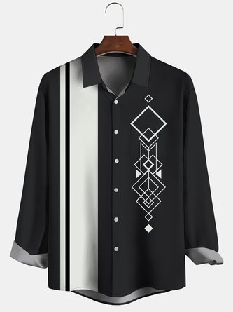 Men Geometric Casual Autumn Polyester Lightweight Micro-Elasticity Commuting H-Line Shirt Collar shirts
