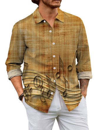 Autumn Music Linen Lightweight No Elasticity Party H-Line Shirt Collar Regular Size shirts for Men