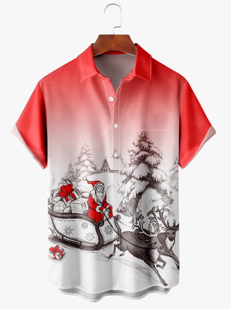 Men Casual Summer Christmas Polyester Holiday Short sleeve Shawl Collar Regular H-Line shirts