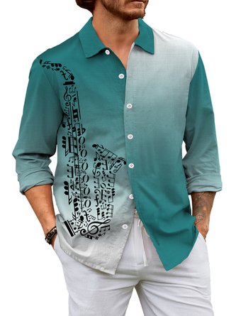 Men Music Autumn Linen Polyester Daily Regular Fit Long sleeve Regular H-Line shirts
