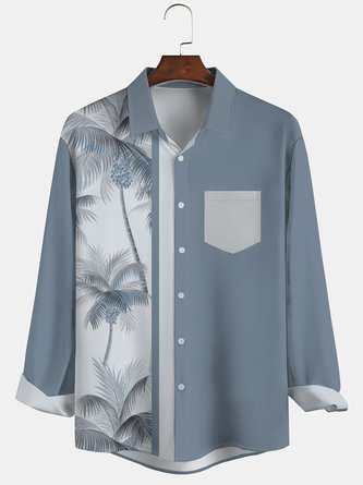 Men Geometric Casual Autumn Polyester Vacation Loose Buttons Regular Shirt Collar shirts