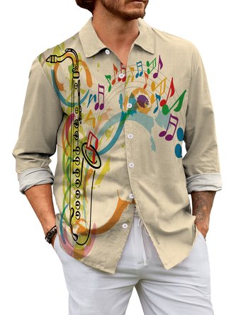 Autumn Music Linen Polyester Lightweight No Elasticity Regular H-Line Shirt Collar shirts for Men