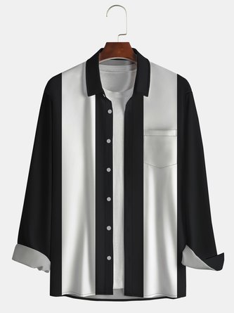 Men Striped Casual Autumn Micro-Elasticity Loose Long sleeve Regular H-Line Shirt Collar shirts