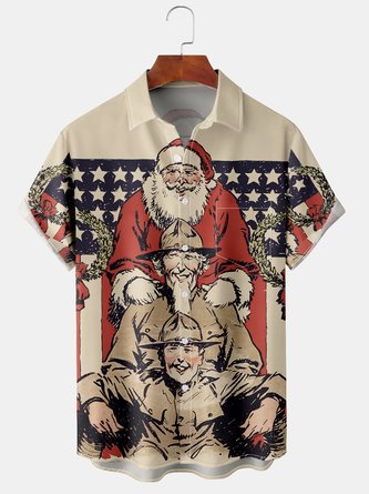 Men Casual Summer Santa Claus Polyester Lightweight Holiday Regular Fit Short sleeve Regular shirts