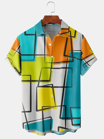 Geometric Casual Summer Lightweight Micro-Elasticity Daily Regular Fit Short sleeve H-Line shirts for Men