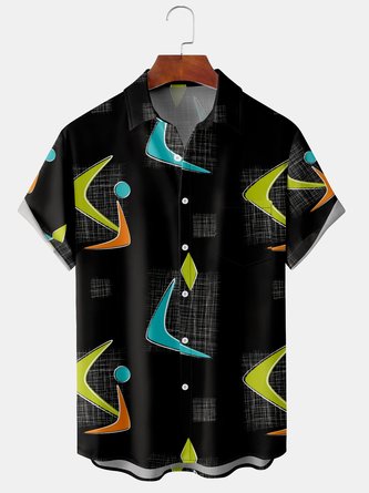 Men Geometric Casual Summer Polyester Lightweight Daily Regular Fit Short sleeve Shawl Collar shirts