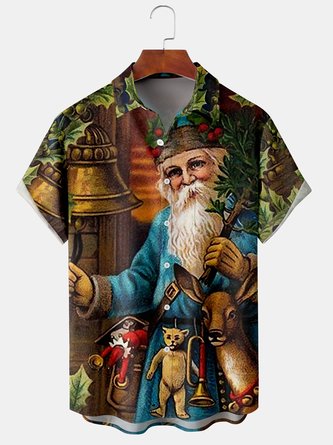 Men Casual Summer Santa Claus Lightweight Micro-Elasticity Daily Short sleeve Regular Shirt Collar shirts