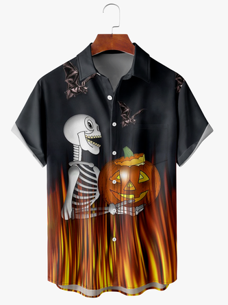 Men Casual Summer Halloween Polyester Daily Loose Shawl Collar Regular H-Line shirts