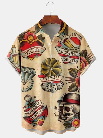 Men Geometric Winter Hawaii Lightweight Party Regular Fit Buttons H-Line Shirt Collar shirts