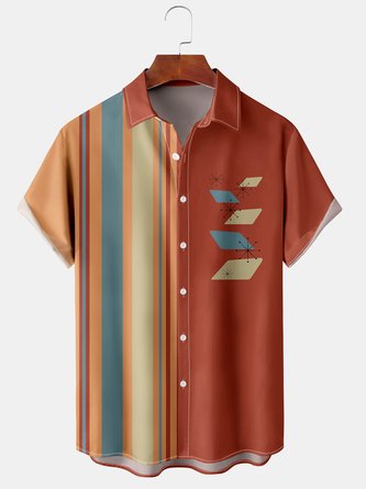Striped Casual Summer Lightweight Micro-Elasticity Party Regular Fit Short sleeve Shirt Collar shirts for Men